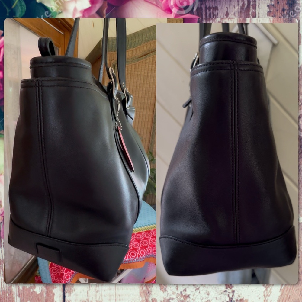 VINTAGE COACH BLACK LEATHER HAMPTON TOTE 5147 - Picture 7 of 11